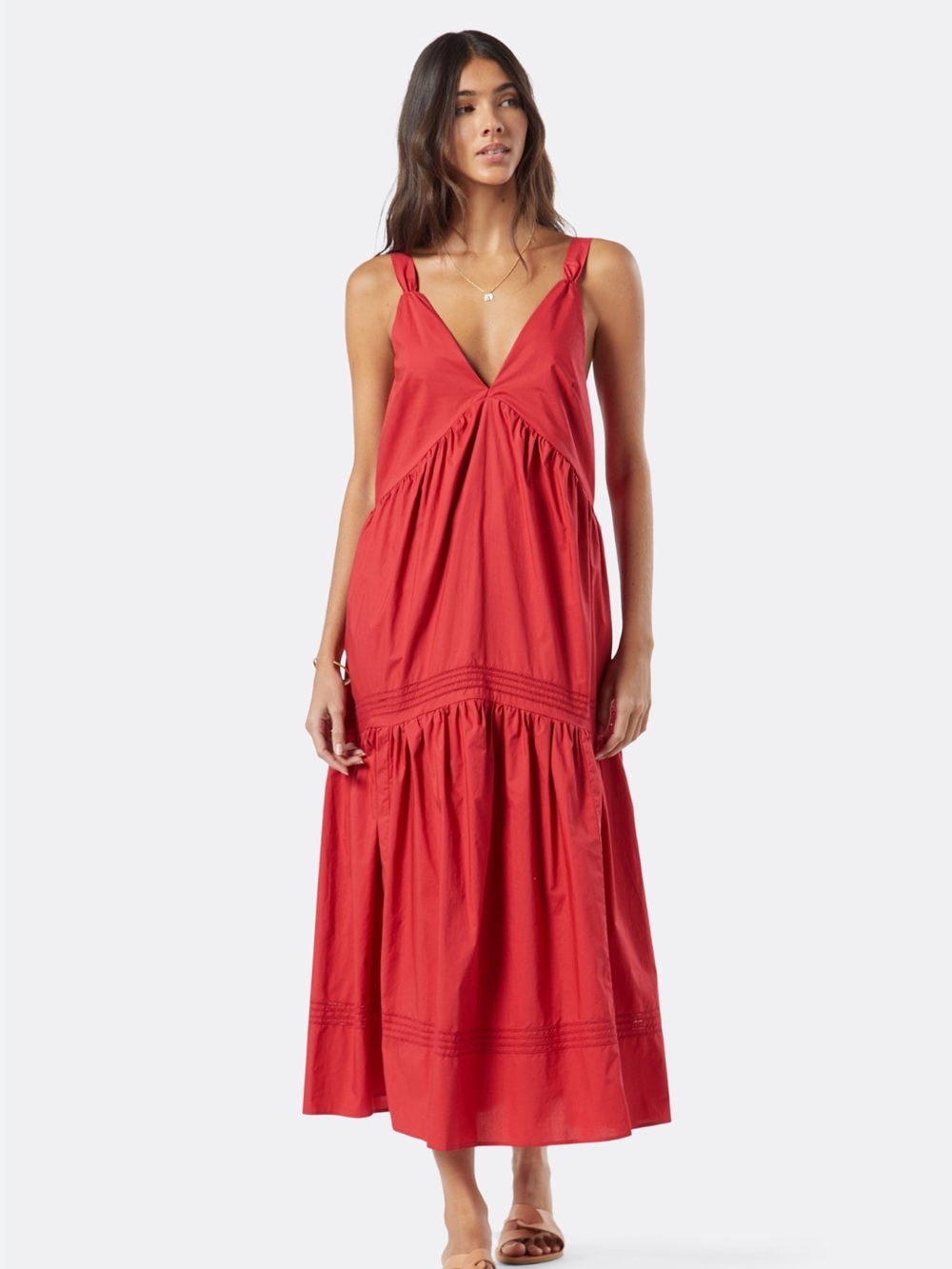 NWT Joie Red Bondie Cotton Maxi Dress - V-Neck Tiered Sundress